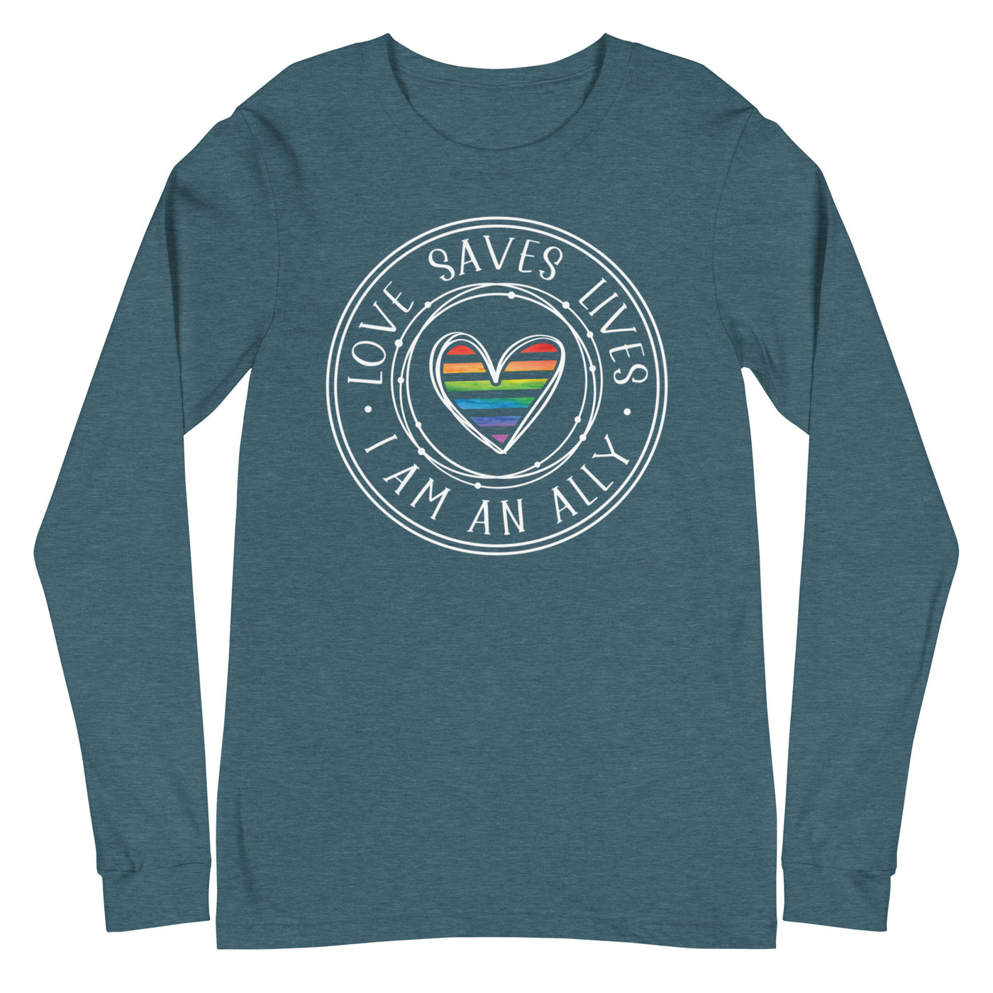 Love Saves Lives I Am An Ally - Lined Heart Unisex Long Sleeve Tee