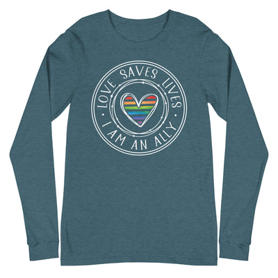 Love Saves Lives I Am An Ally - Lined Heart Unisex Long Sleeve Tee